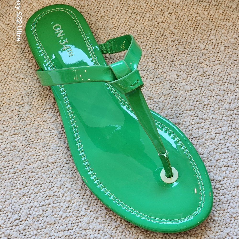 On 34th Women's Galinaa Green Patent Knotted T-straps Slip-on Sandals Size 8 - Picture 10 of 14